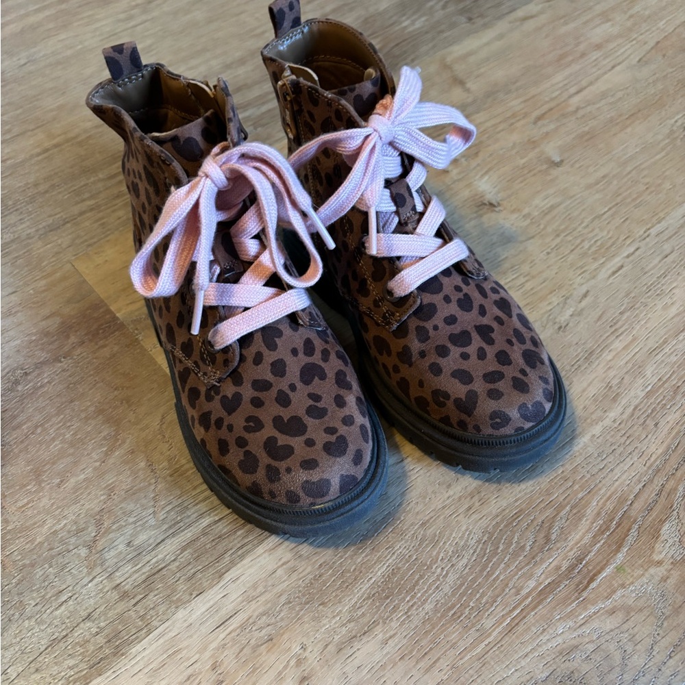 Brown and Pink Fashionable Boots with Animal Print
